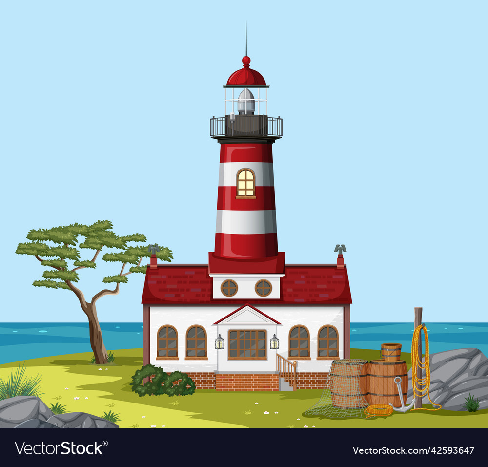 Lighthouse on the coast Royalty Free Vector Image