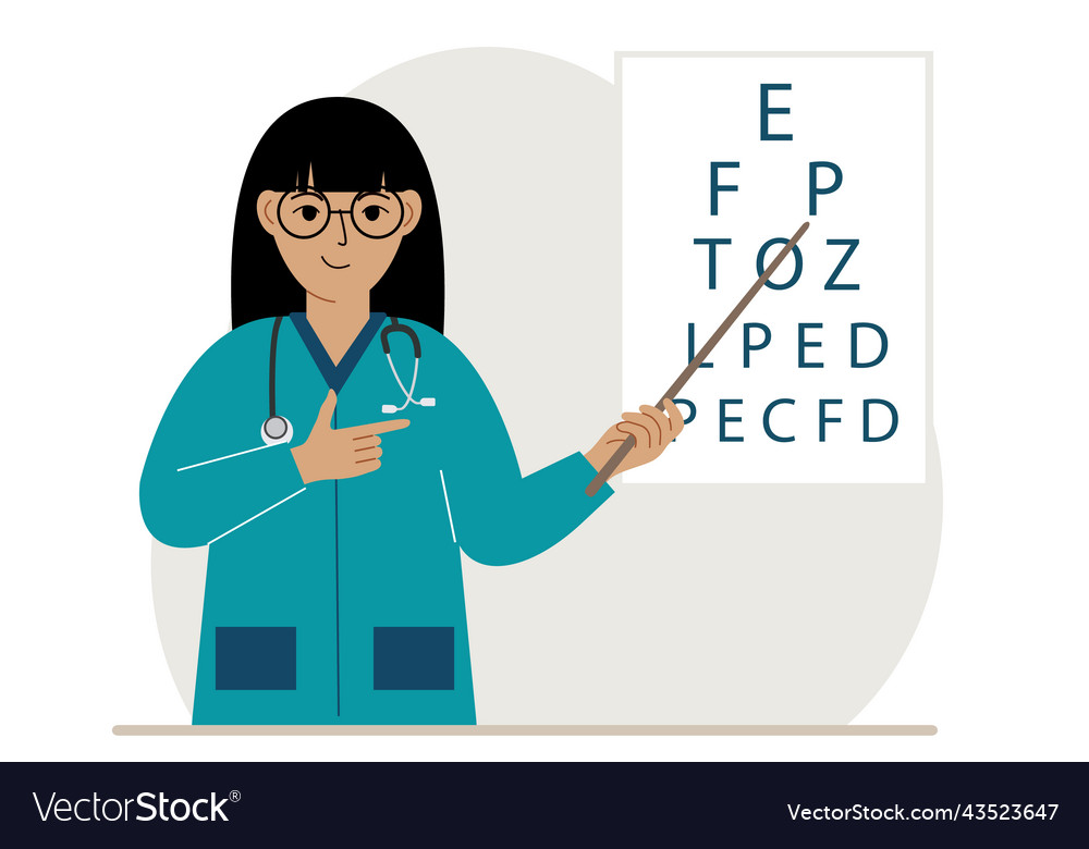 Ophthalmologist Near The Vision Test Table Vector Image