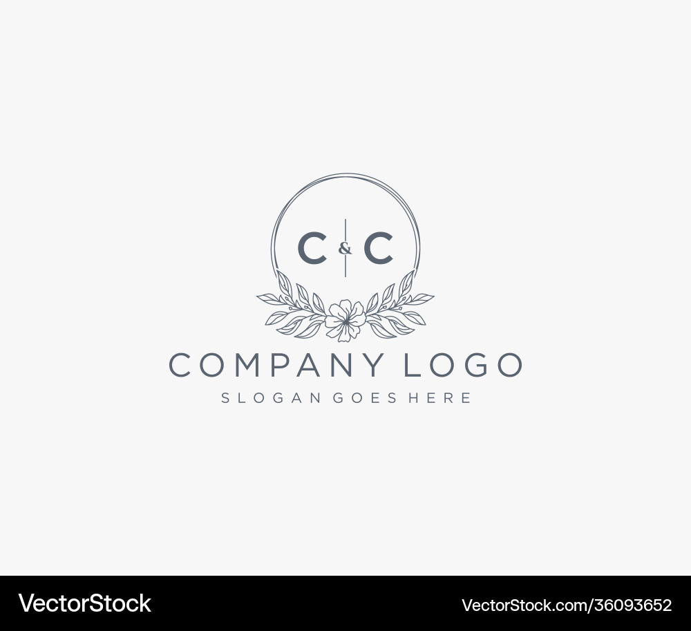 Initial cc letters floral frames unique Royalty Free Vector