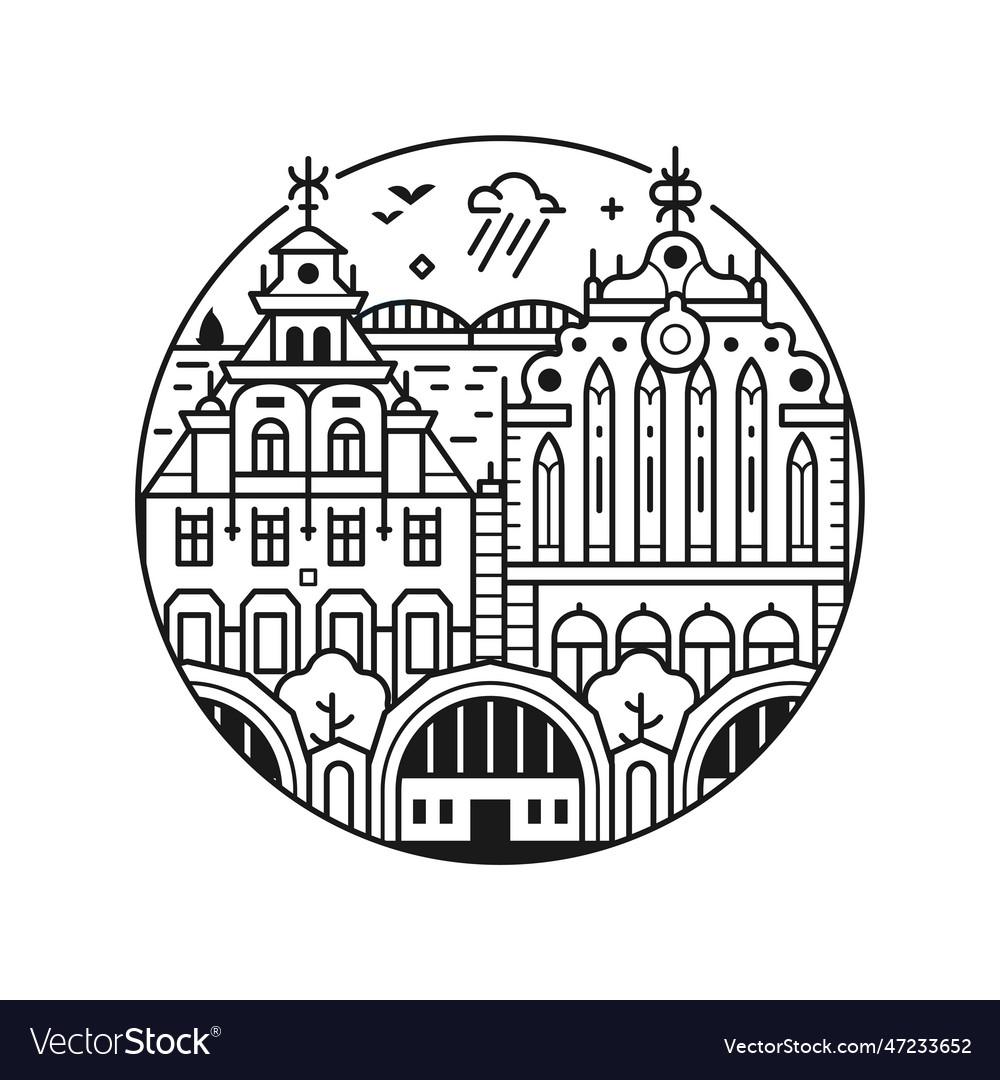 Travel riga circle icon in line art