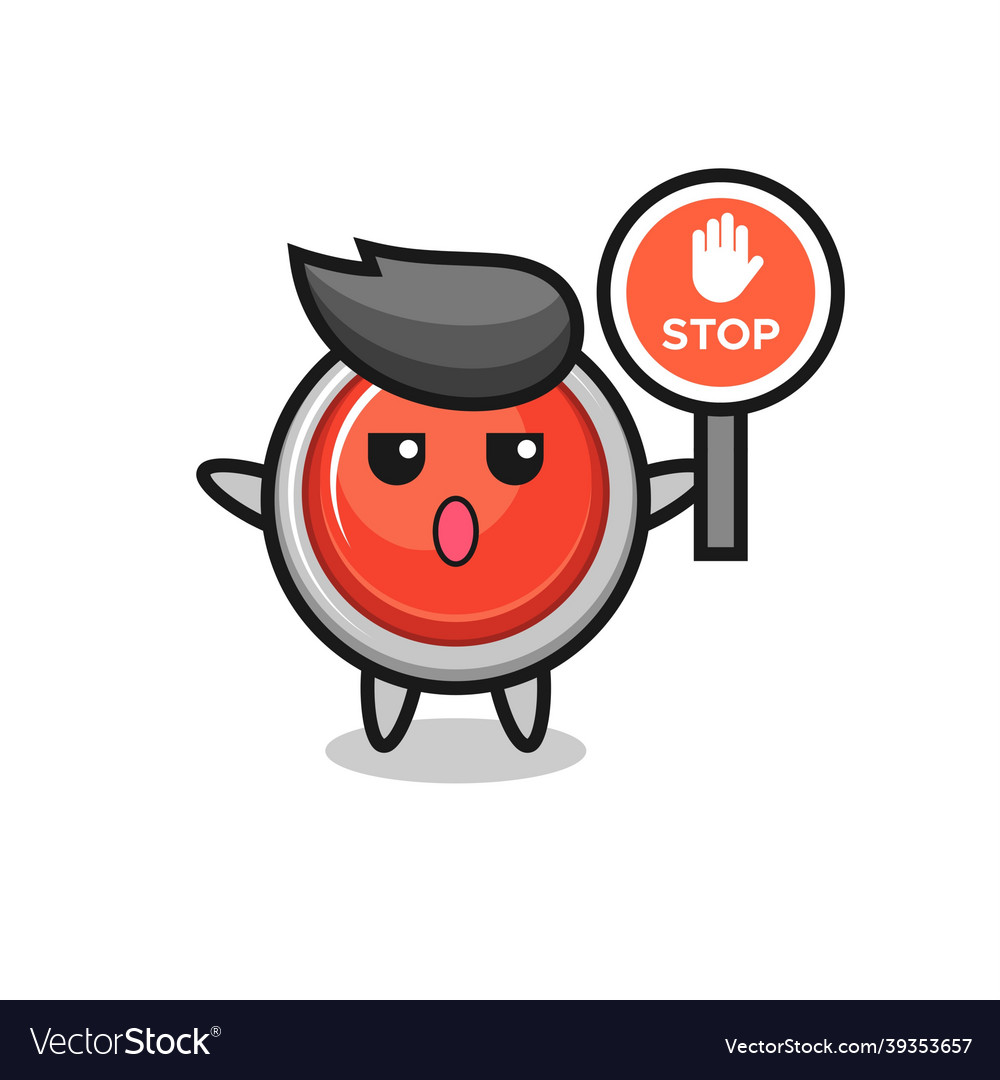 Emergency panic button character holding a stop