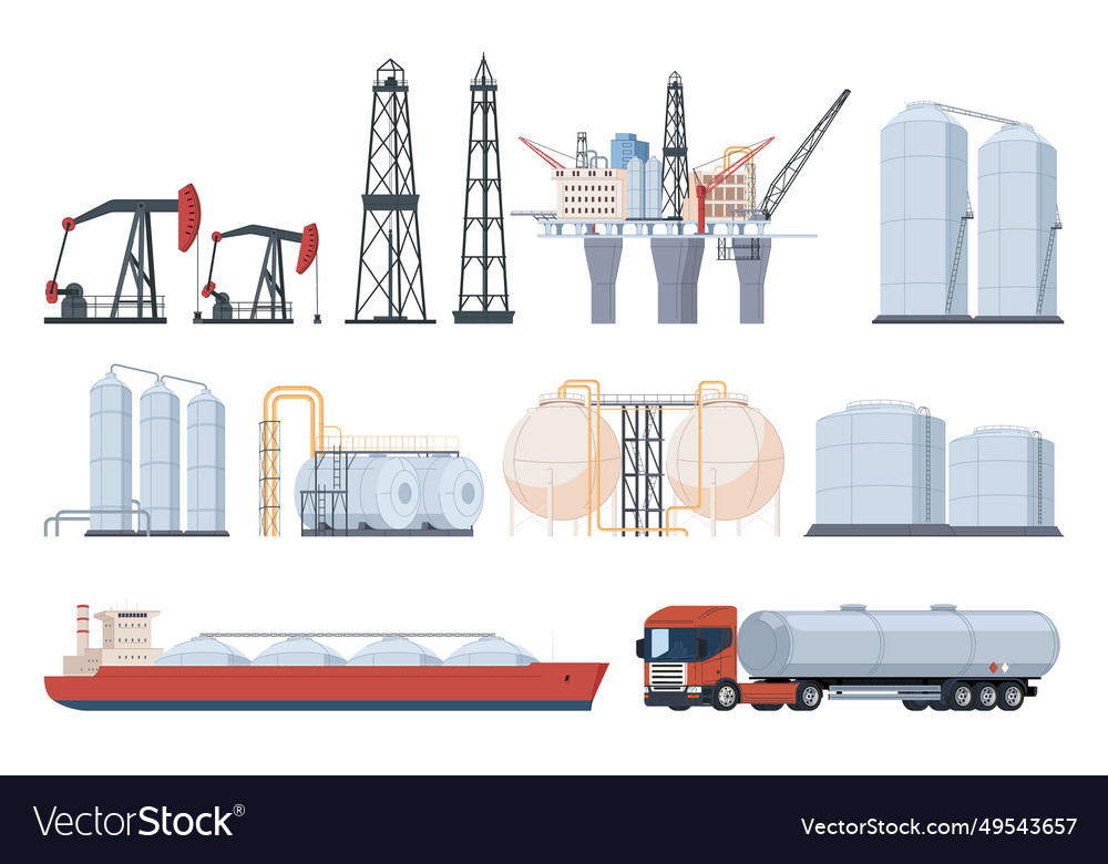 Extraction and processing of oil gas large Vector Image