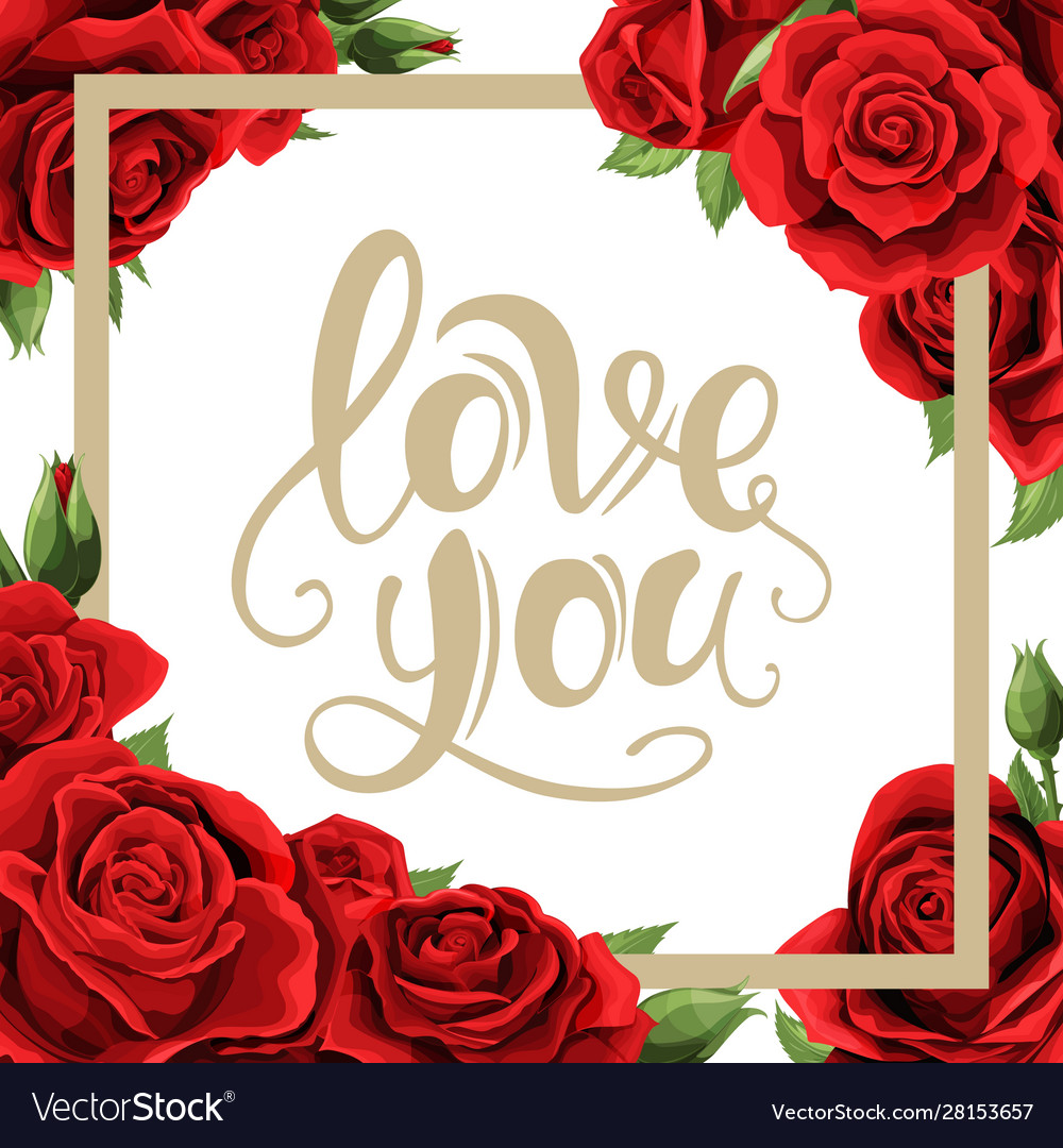 Frame with golden lettering red rose