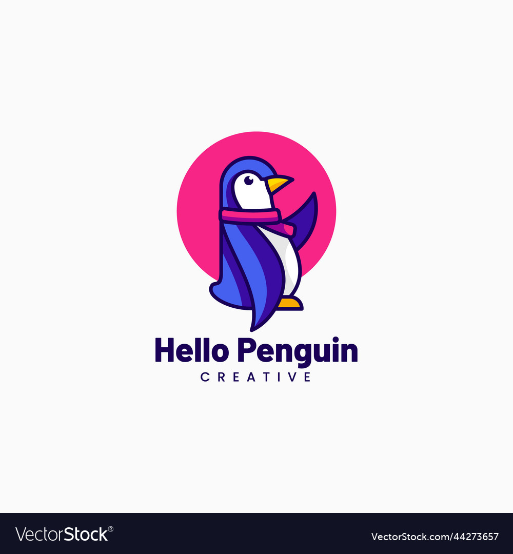 Logo hello penguin mascot cartoon style Royalty Free Vector