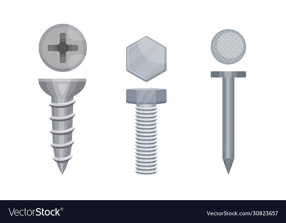 Metal screws with steel bolts and nails set