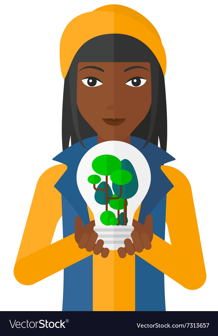 Woman with lightbulb and trees inside