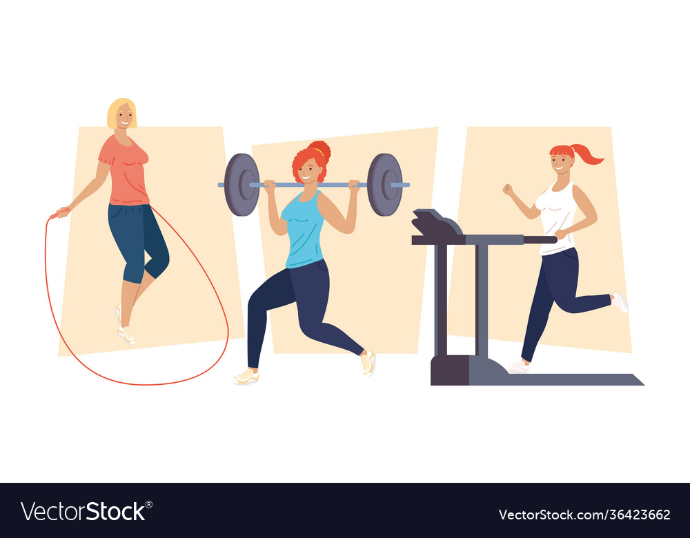 Bundle three girls practicing fitness sports Vector Image