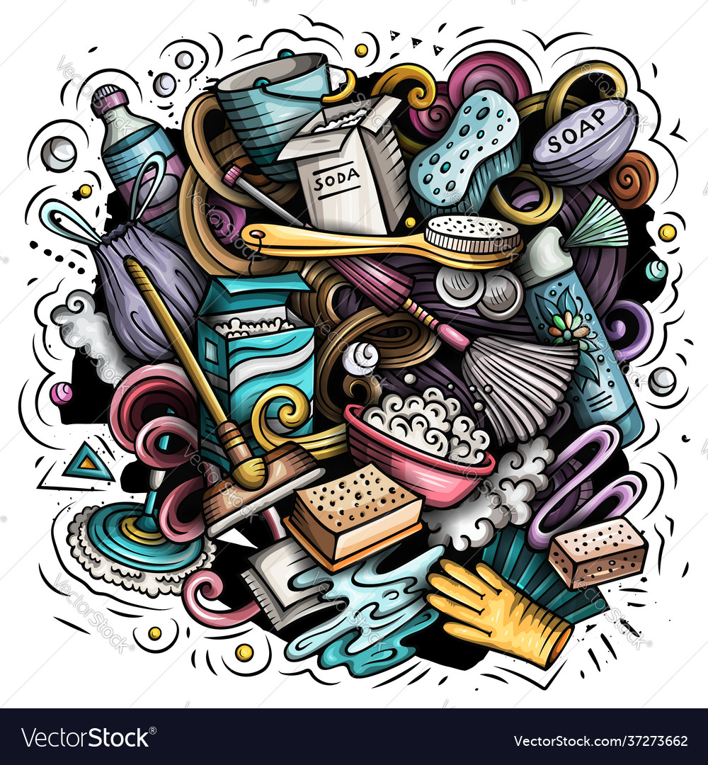 Cleaning cartoon doodle design Royalty Free Vector Image