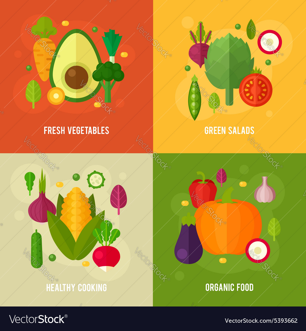 Concept Banners With Flat Vegetable Icons Vector Image