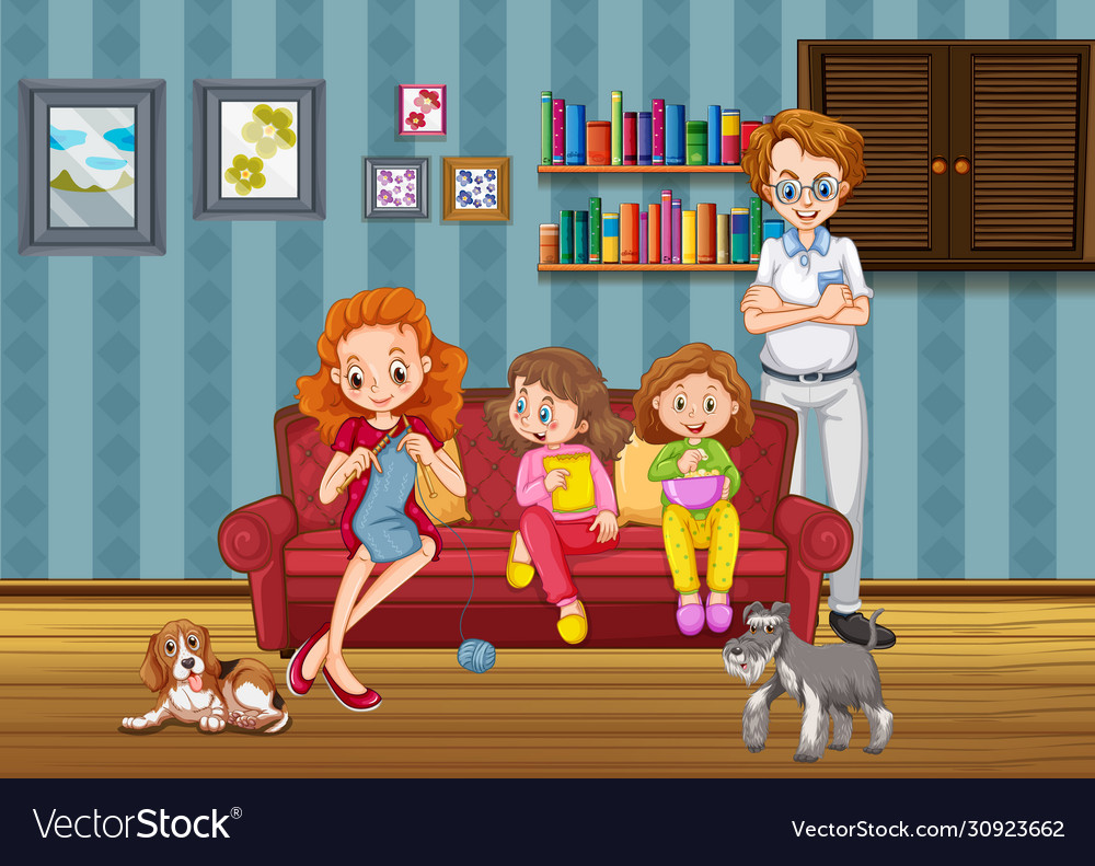 Happy family in living room Royalty Free Vector Image