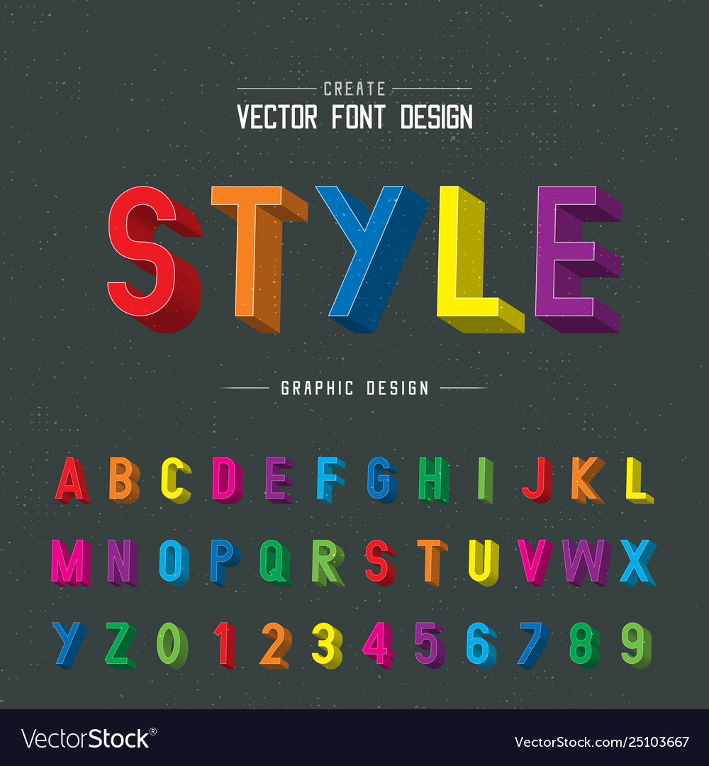 3d-font-color-and-alphabet-writing-style-vector-image