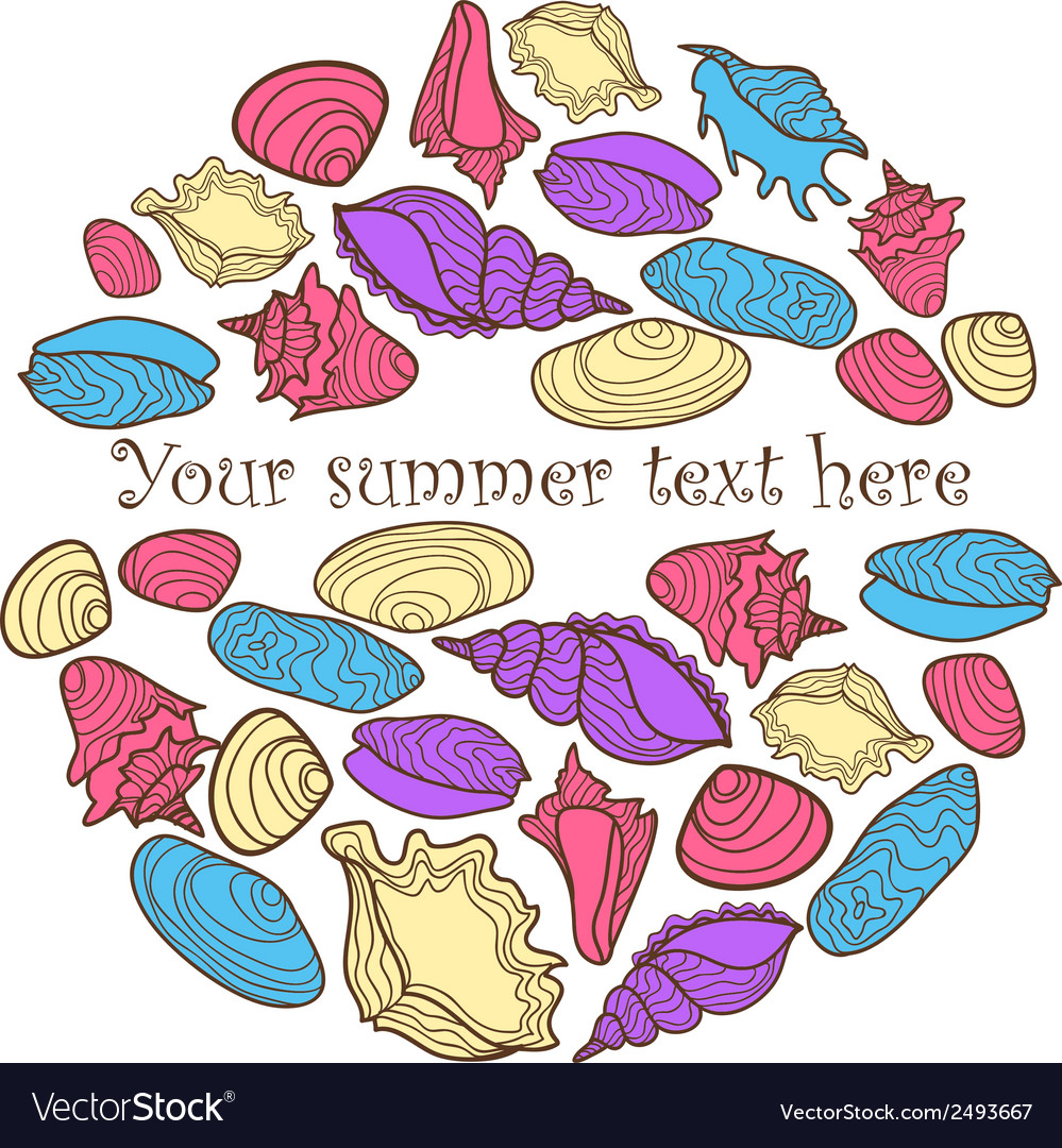 Hand drawn colorful background with seashells