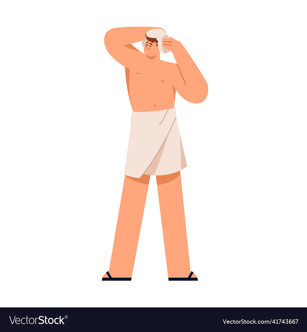 Man with bath towel on hips and head after shower Vector Image