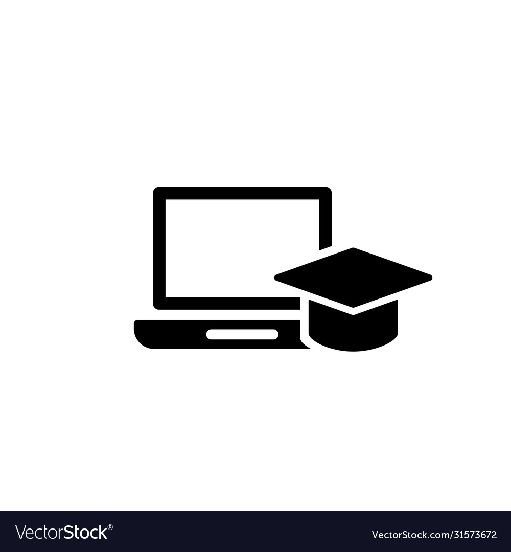 Computer with gradiation cap simple black icon