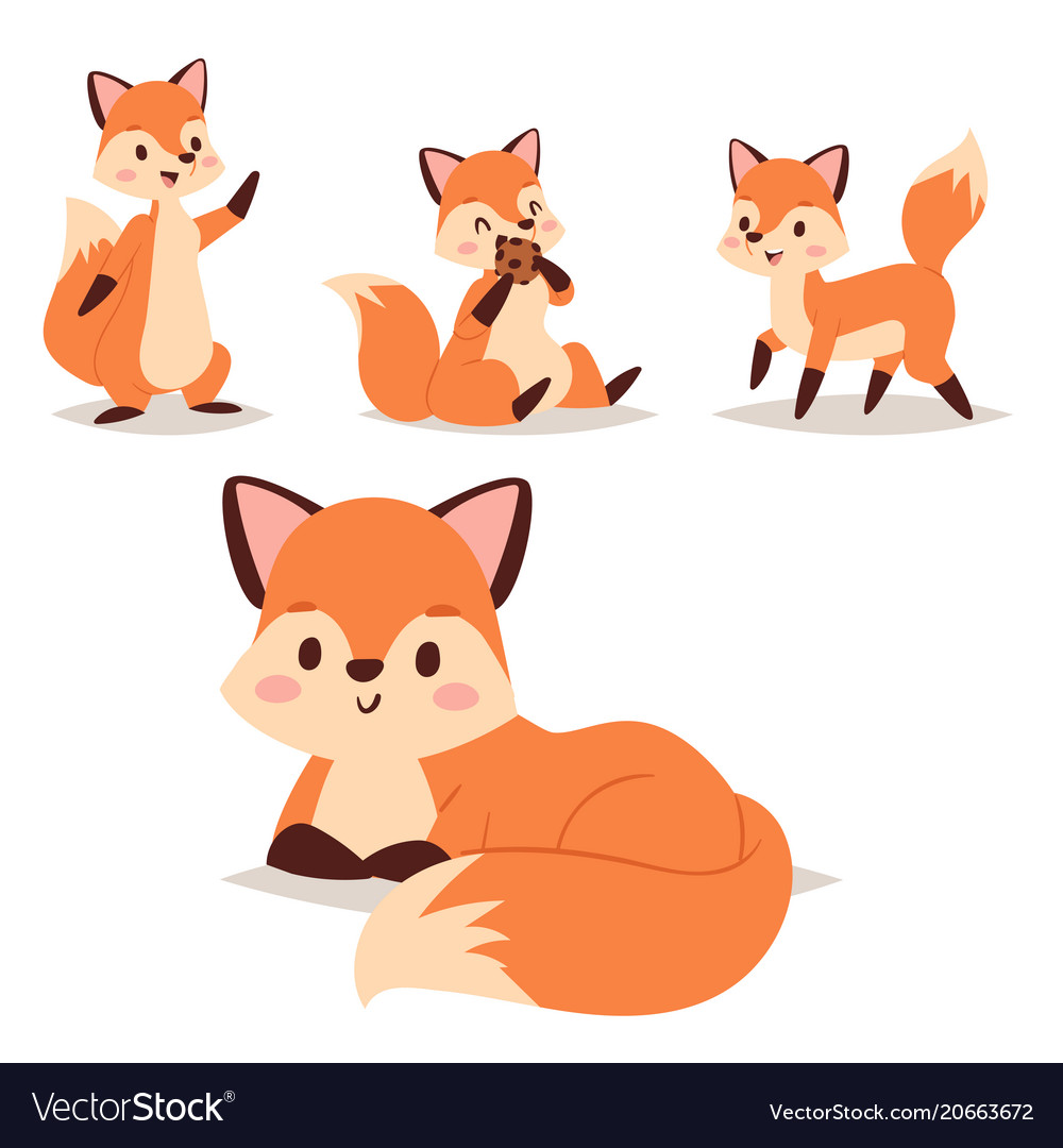 Fox character doing different foxy activities Vector Image