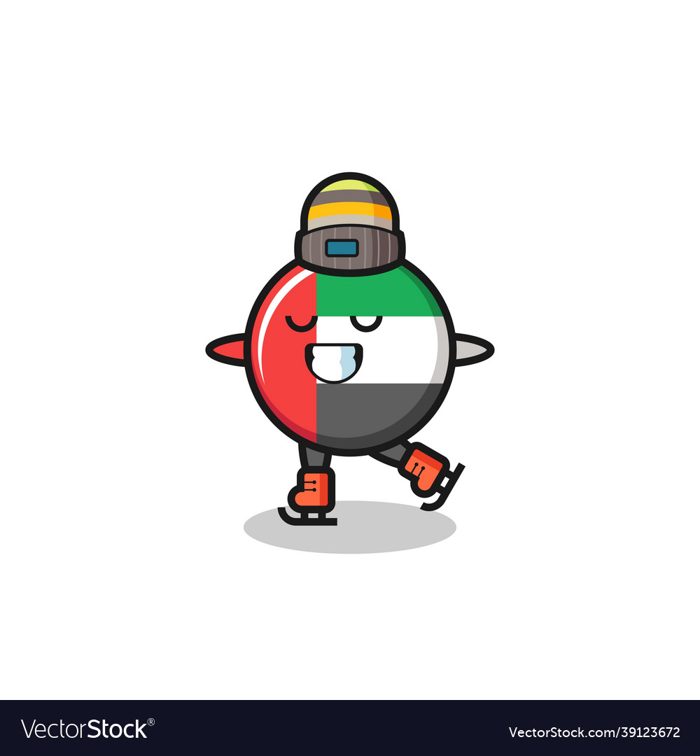 Uae flag badge cartoon as an ice skating player