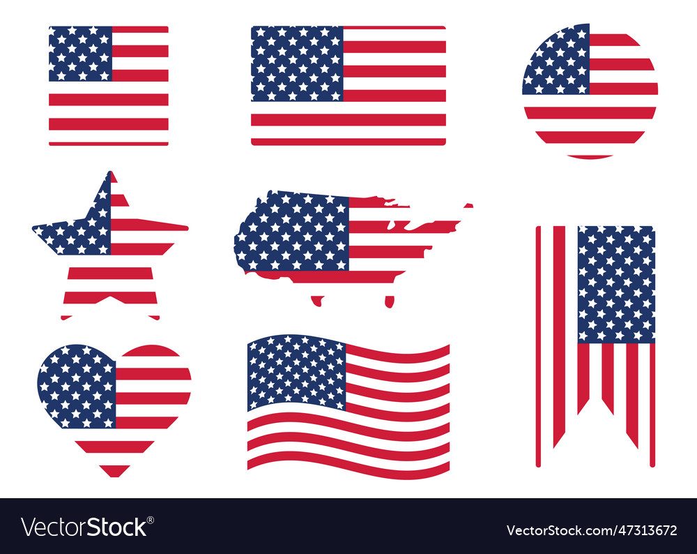 Various american flags set Royalty Free Vector Image