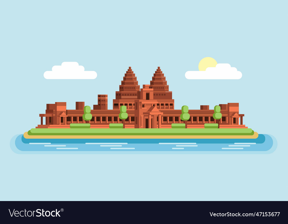 Angkor Wat Temple Cambodia Famous Landmark Vector Image 3024