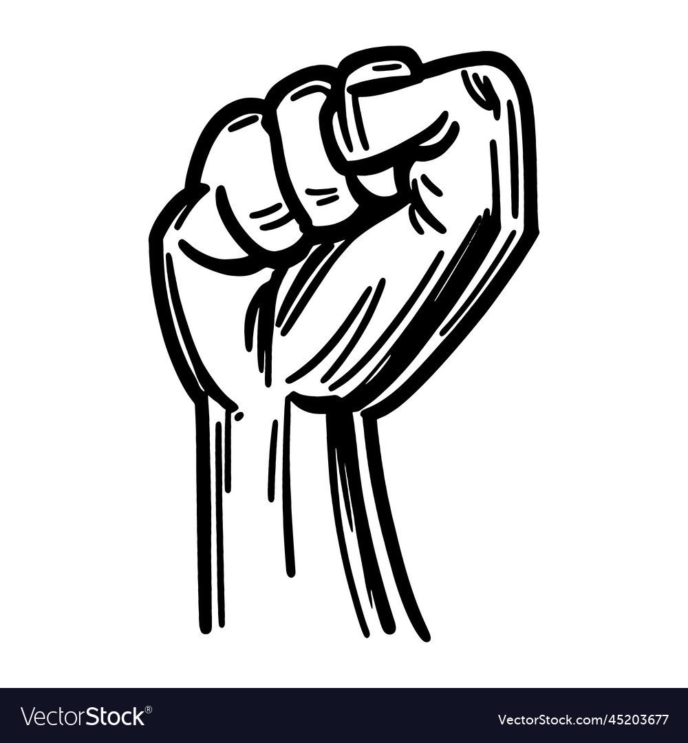 Clenched fist raised up hand drawn sketch