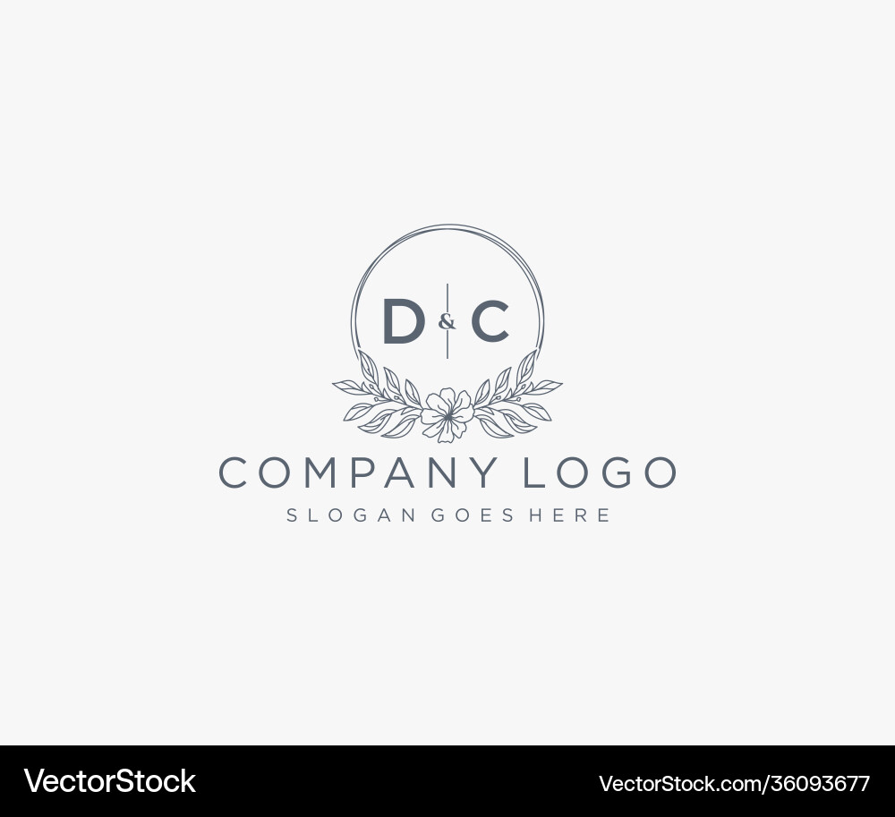 Initial dc letters floral frames unique Royalty Free Vector