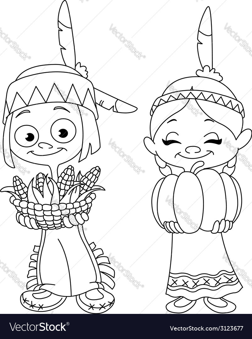 Outlined American Indian Children Royalty Free Vector Image