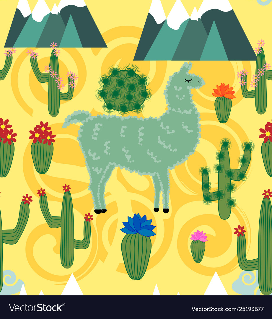 Seamless pattern with cute cartoon llama alpaca Vector Image