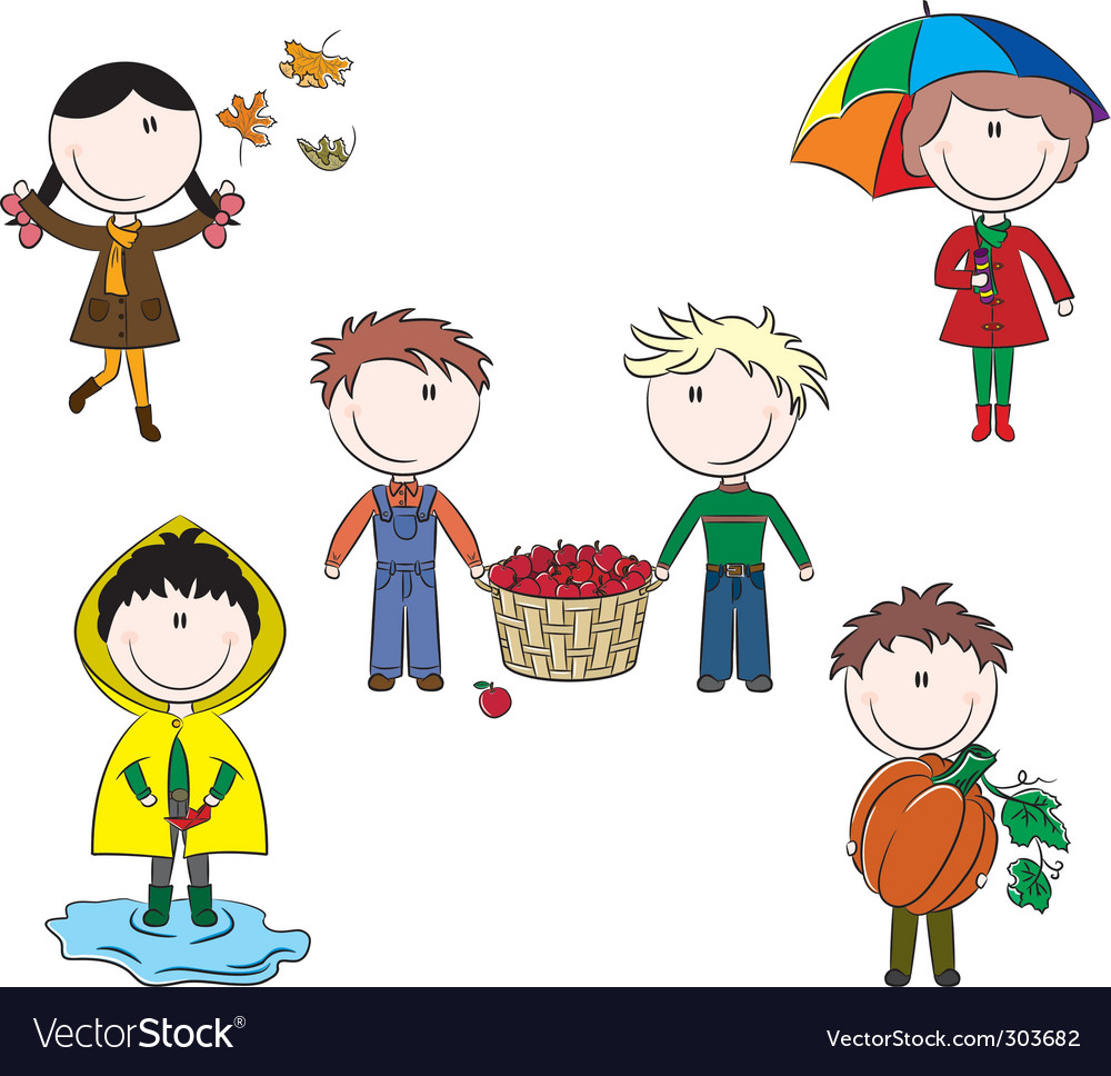 Autumn cute kids Royalty Free Vector Image - VectorStock