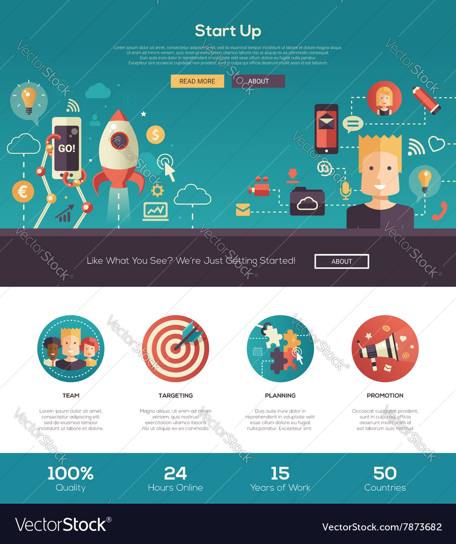 Flat Design Start Up Website Header Banner With Vector Image