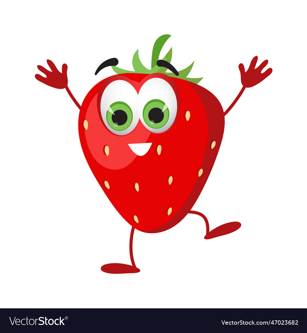 Funny strawberry with eyes cartoon fruits Vector Image