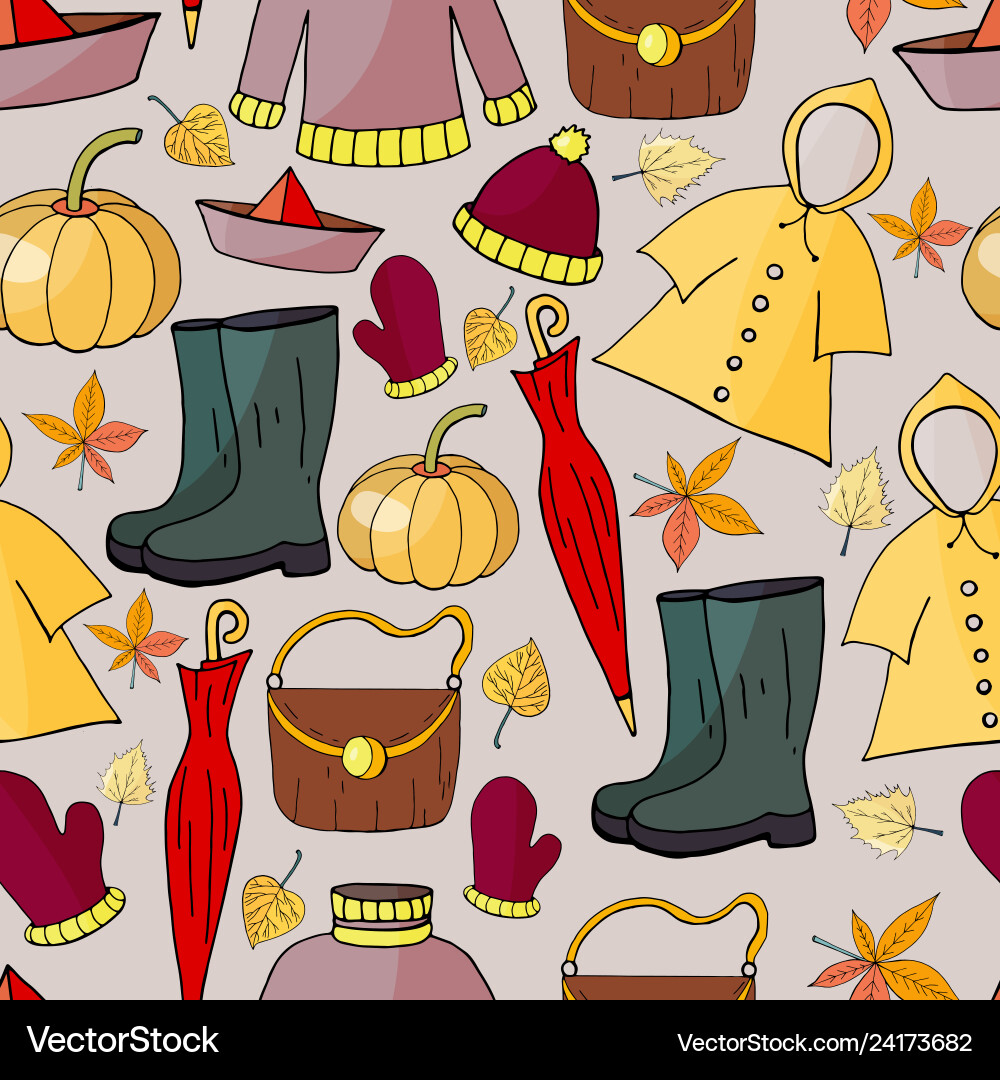 Seamless pattern with hand-drawn autumn elements Vector Image