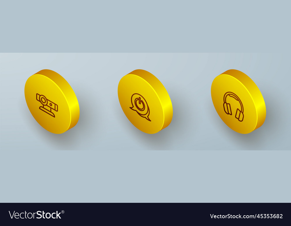 Set isometric line web camera power button Vector Image