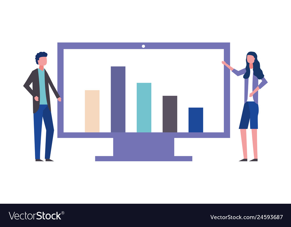 Business man and woman office computer chart