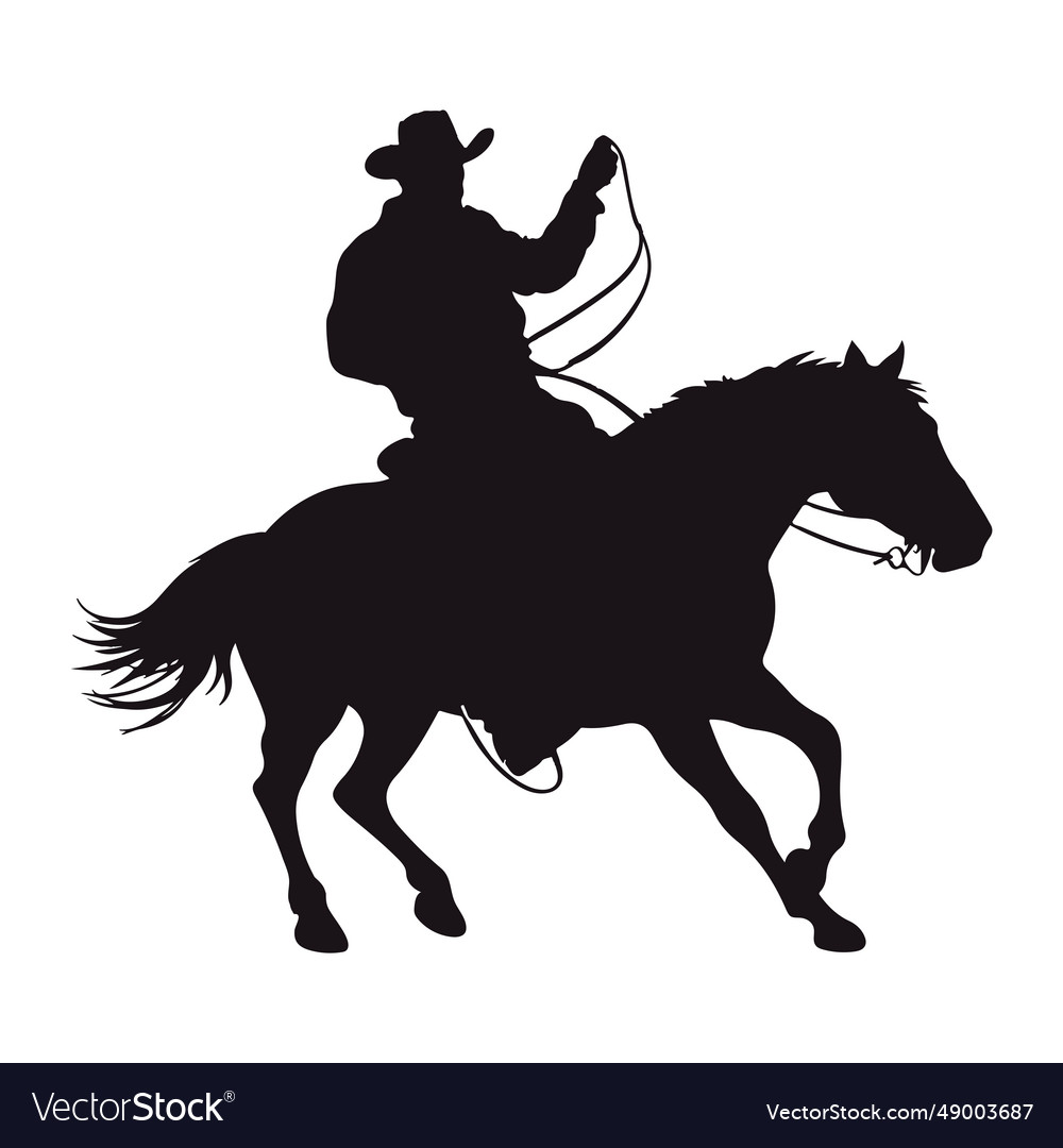 Cowboy silhouette in horse side view Royalty Free Vector