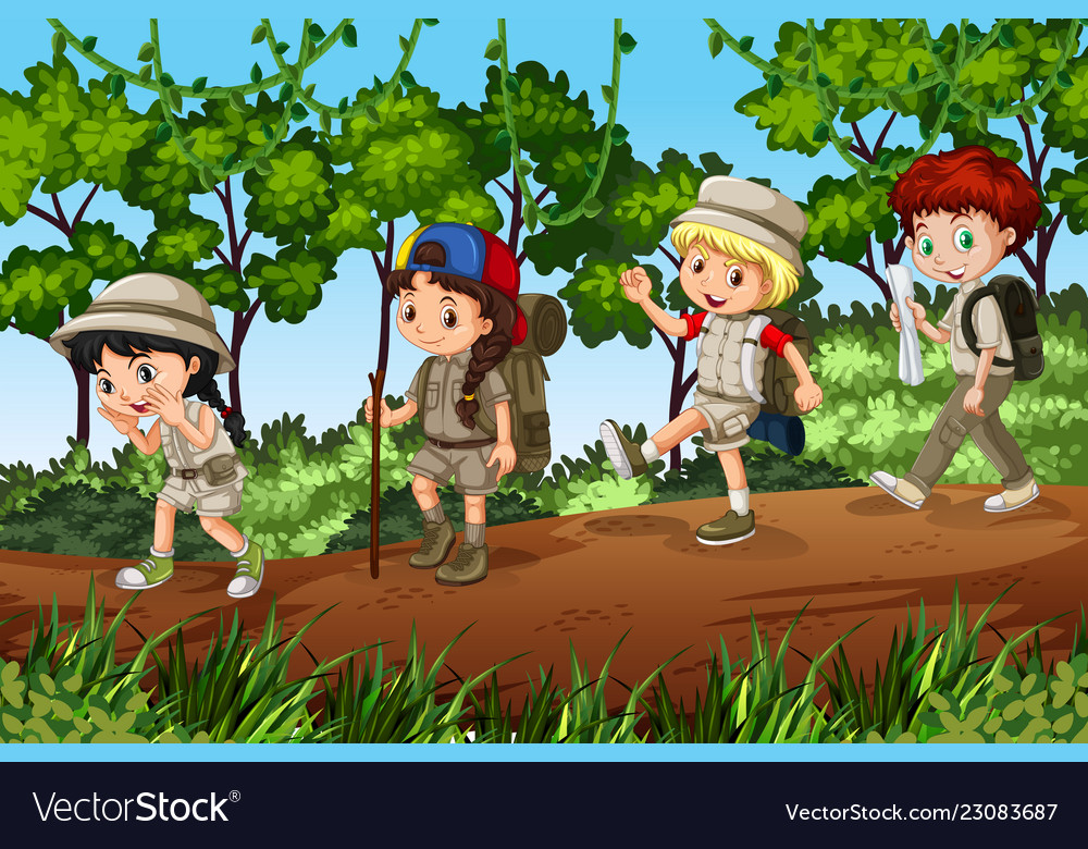 Groups of scouts exploreing outdoor Royalty Free Vector