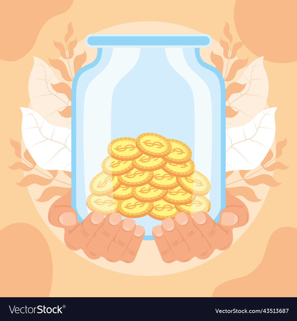 Hands lifting charity coins in jar