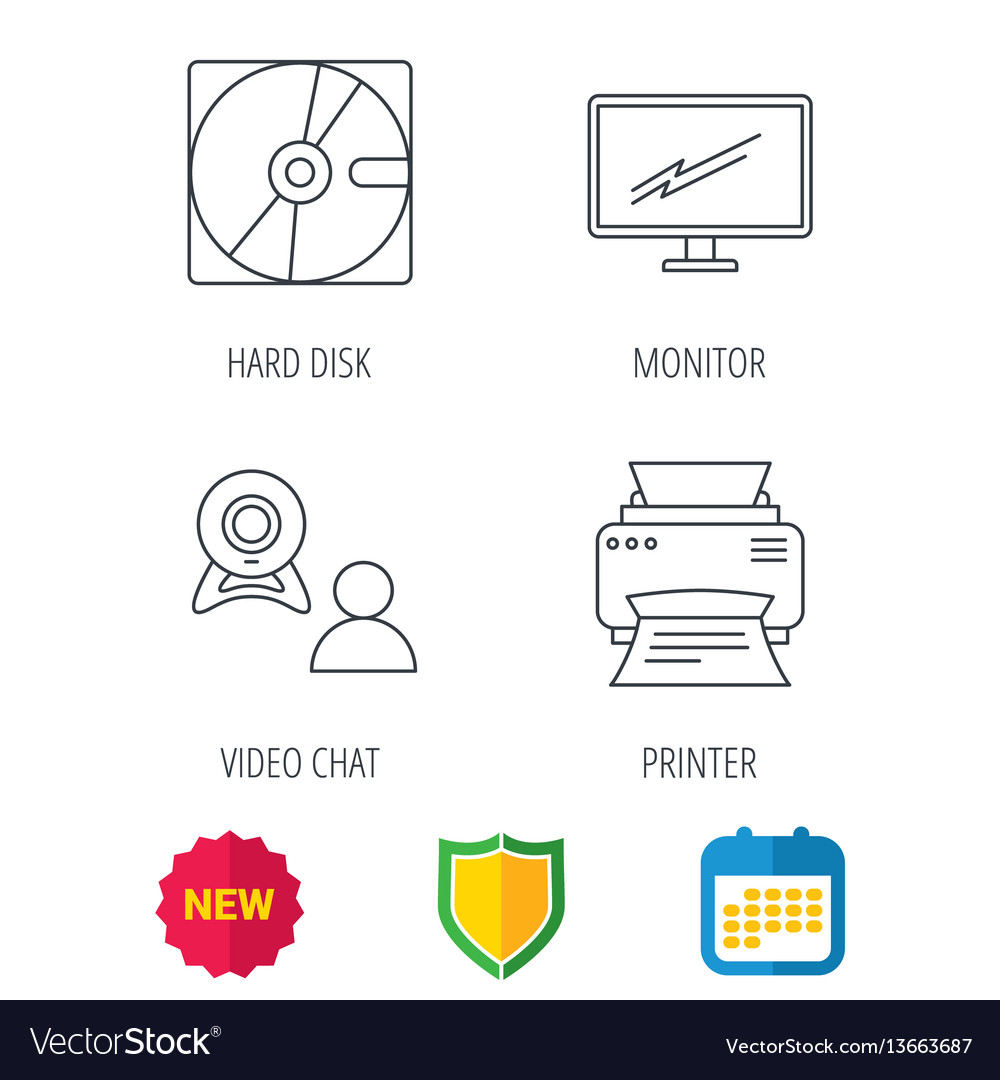 Monitor printer and video chat icons