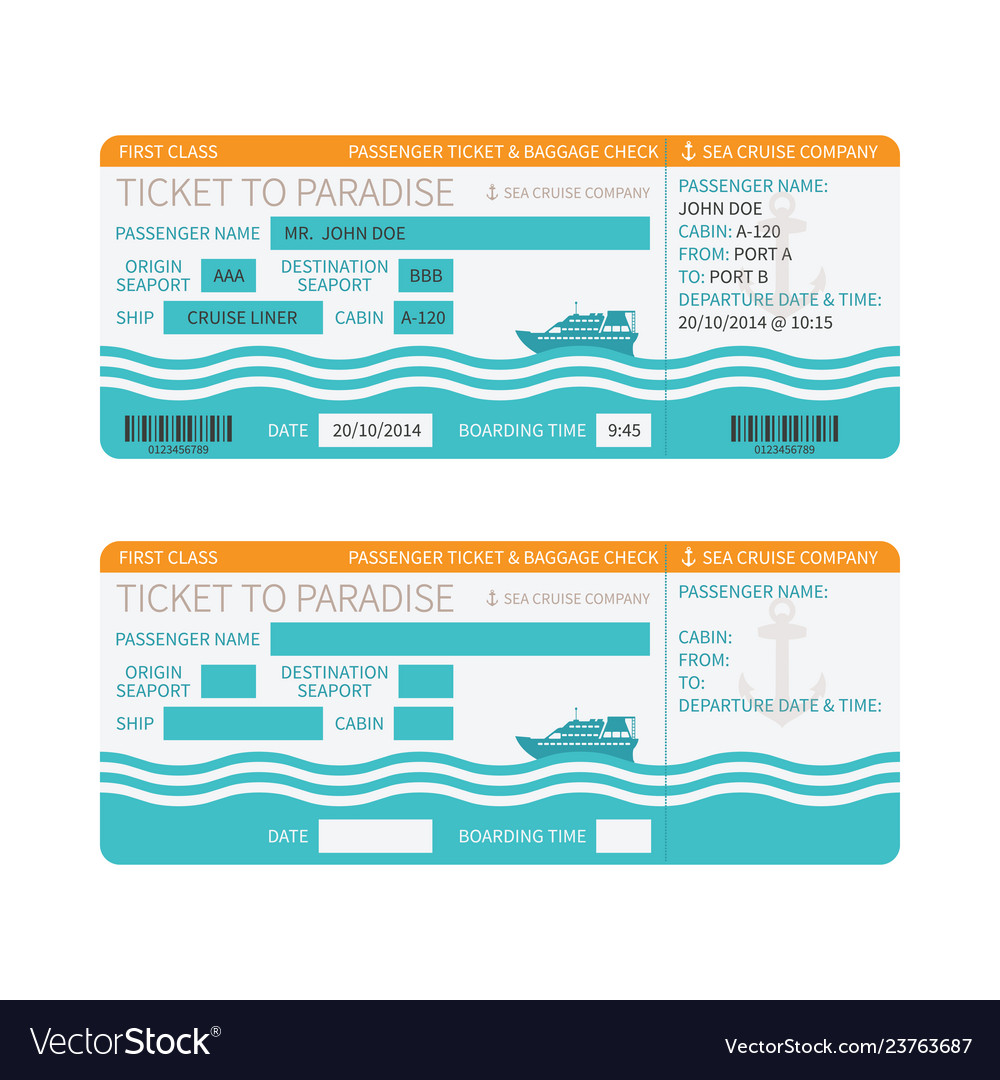 Sea Cruise Ship Boarding Pass Or Ticket Template Vector Image