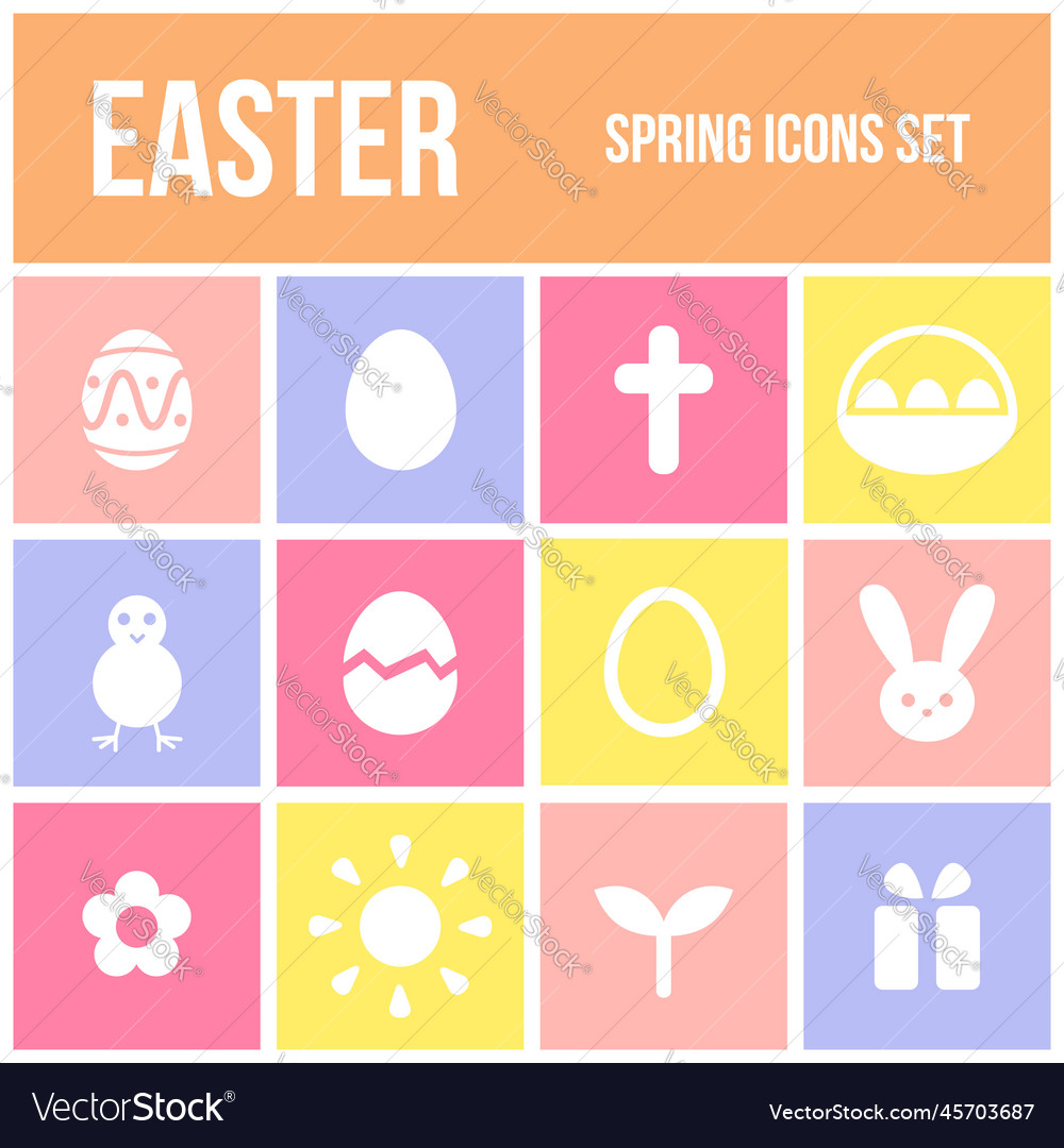 Set of twelve colorful easter icons in flat style vector image Set of twelve colorful easter icons in flat style
