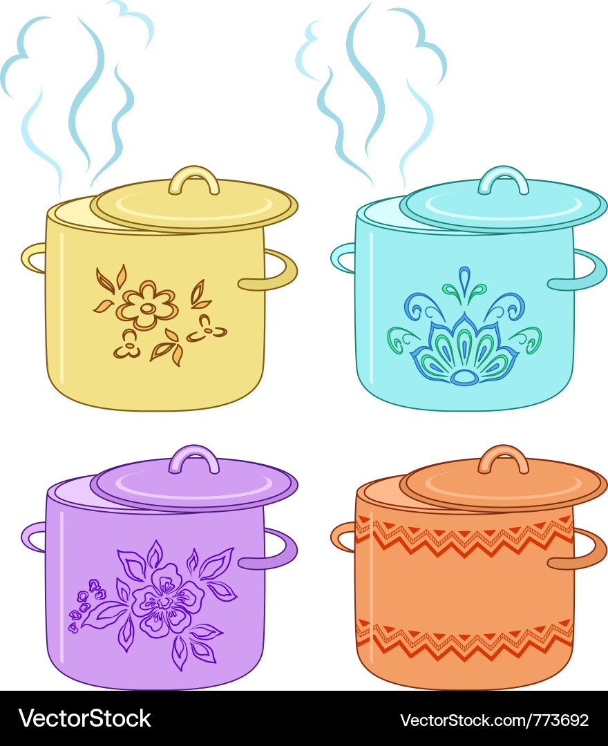 Boiling pan with pattern set Royalty Free Vector Image