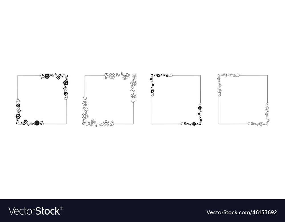 Botanical square frame set hand drawn line border