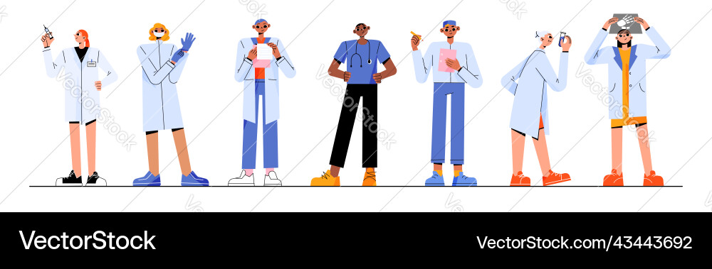 Doctors and nurses flat characters set Royalty Free Vector