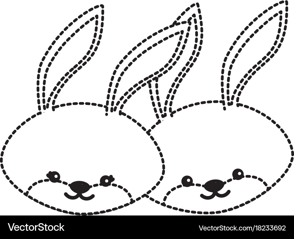 Dotted shape cute rabbit head animal couple Vector Image