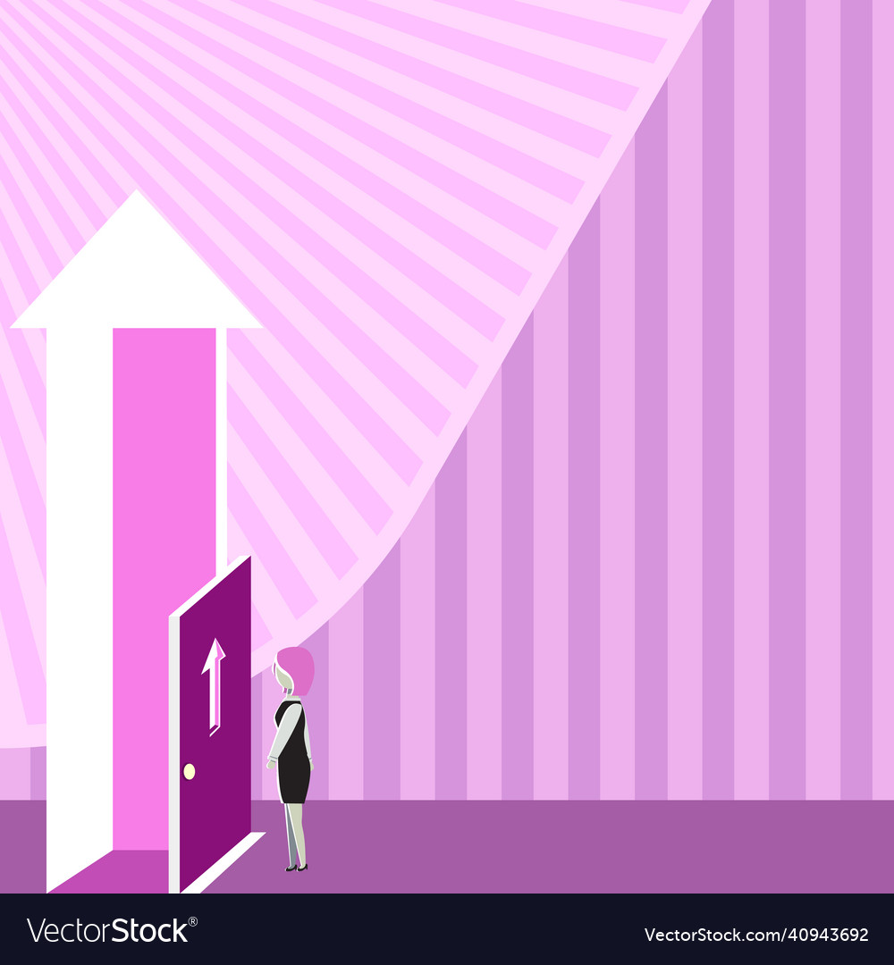 Lady standing front of door opening new Royalty Free Vector