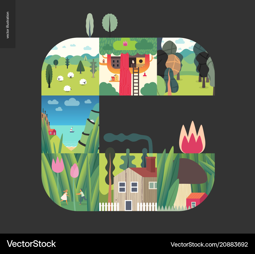 Simple things - forest set composition on a black Vector Image