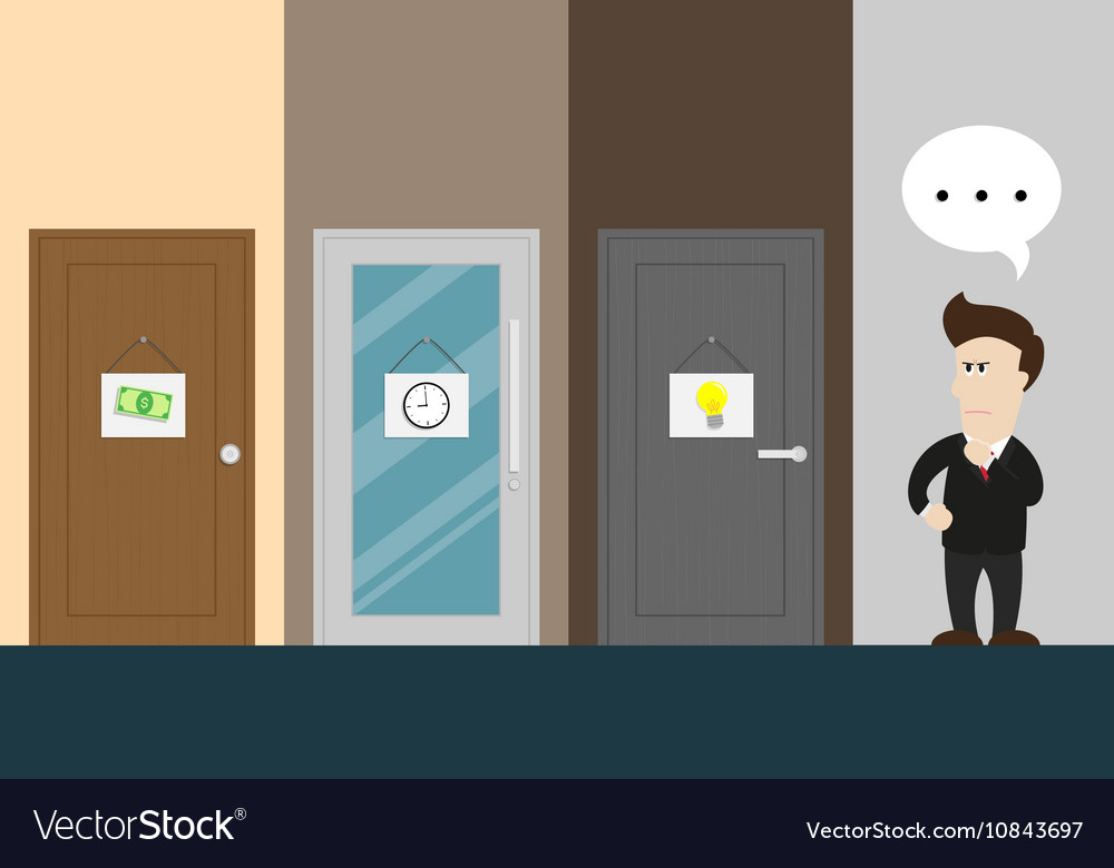 Businessman think about choosing the door