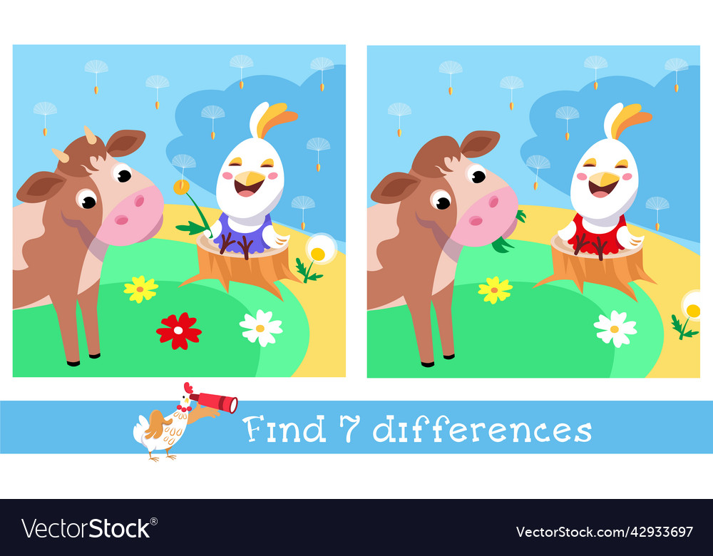 Find 7 differences game for children activity Vector Image