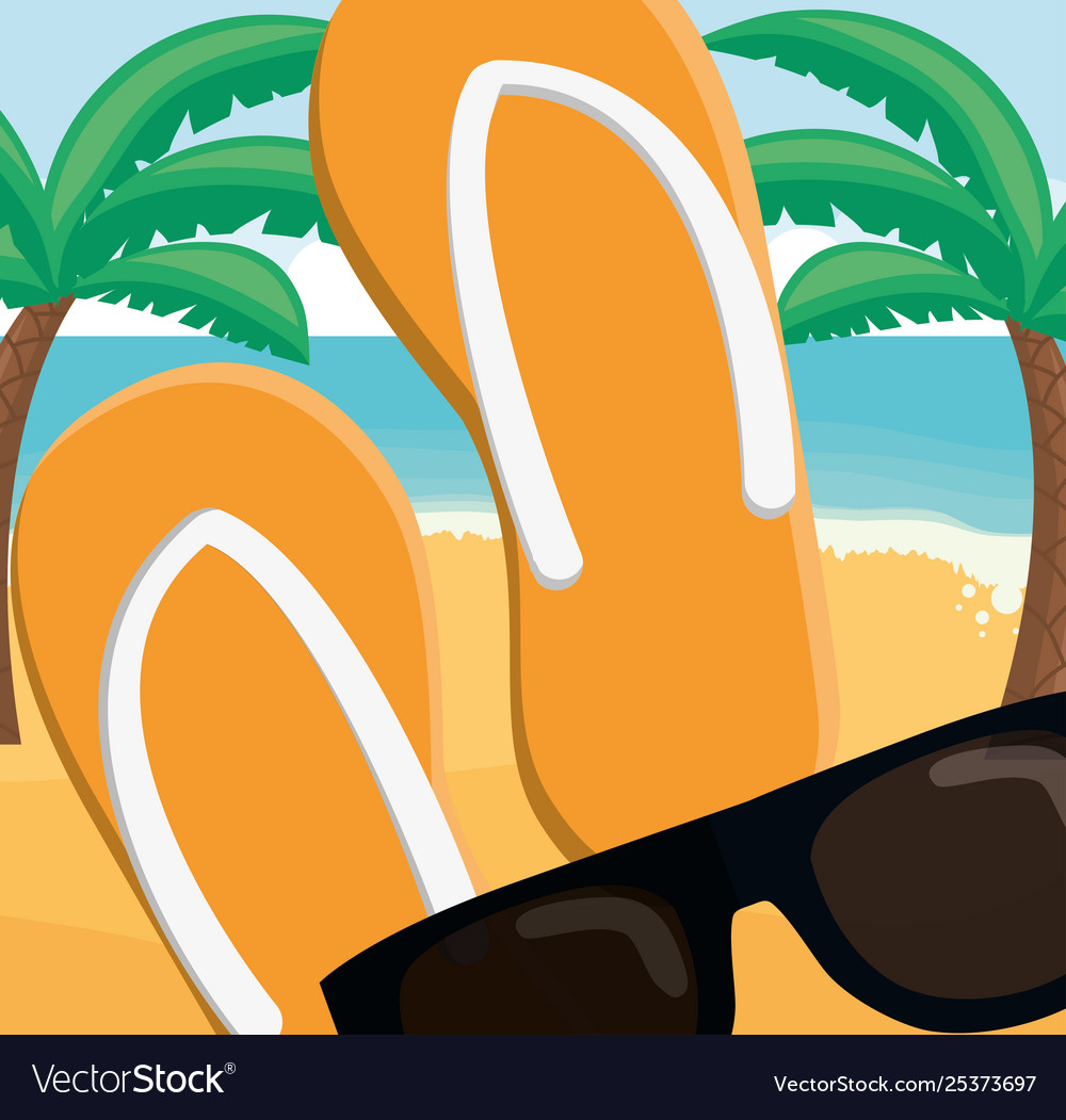 Flip flops and sunglasses vacations icons