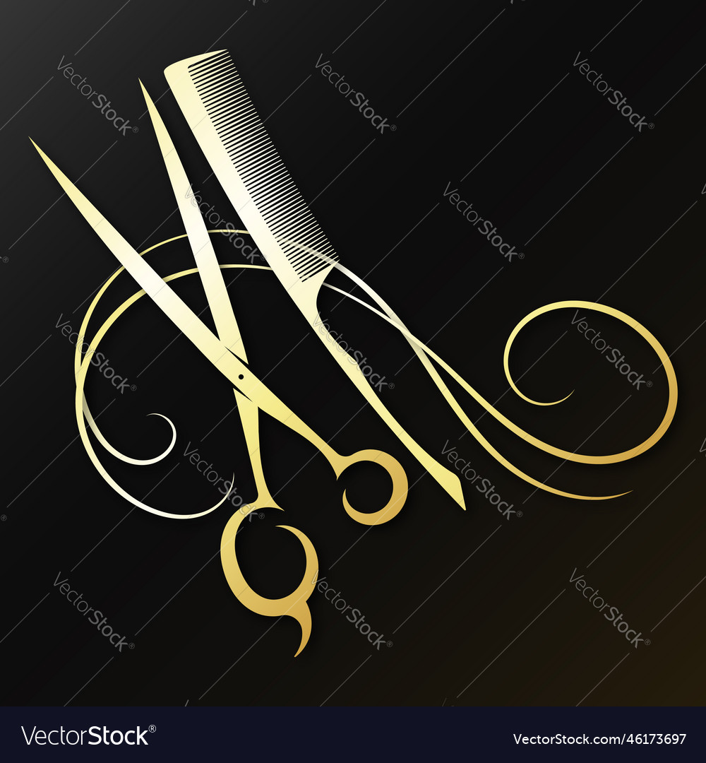 Golden scissors and comb symbol for hair stylist Vector Image