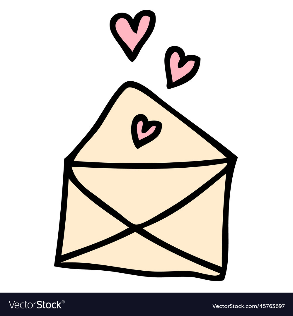 Hand drawn valentine open envelope love letter Vector Image