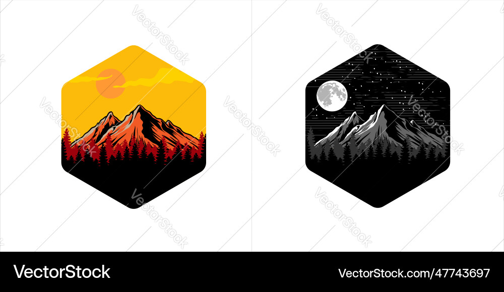 Pine trees landscape logo design Royalty Free Vector Image